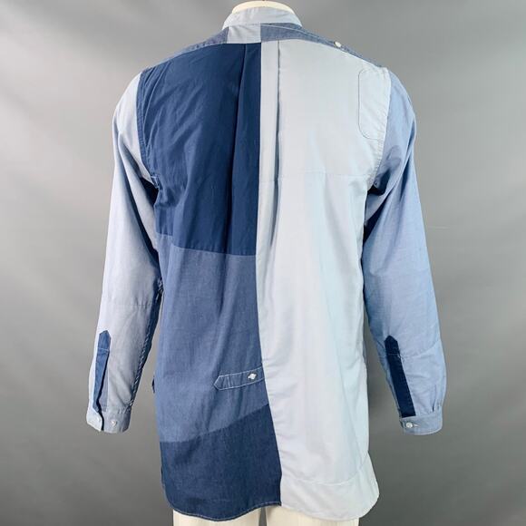 NEEDLES L Blue Light Blue Patchwork Deconstructed Cotton Blend Long Sleeve Shirt - Picture 5 of 10